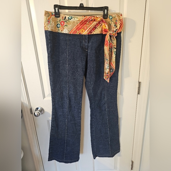 Cache Vtg Vintage Womens Silk Side Tie Denim Jeams Size 12 - Picture 1 of 4